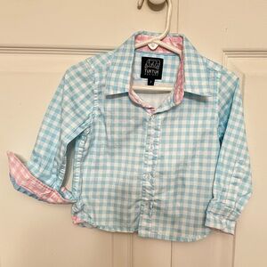 TukTuk Kids Blue Gingham Button-Down Shirt with Pink Trim